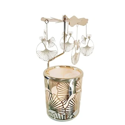 Image of Kingnero Carousel Candle Rotating Rotary Holder Spinning Tea Light Candlestick for Christmas (gold Apricot leaf)
