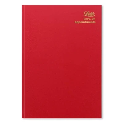 Image of Letts of London Standard A4 academic 2024/2025 day to a page with appointments diary red