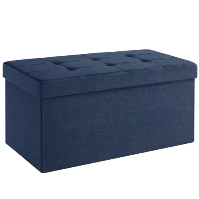 Image of SONGMICS Storage Ottoman, Foldable Small Ottoman Foot Rest, 38 x 76 cm Stool, Cube with Storage, Load up to 300 kg, for Living Room, Bedroom, Entryway, Dark Blue LSF047Q52