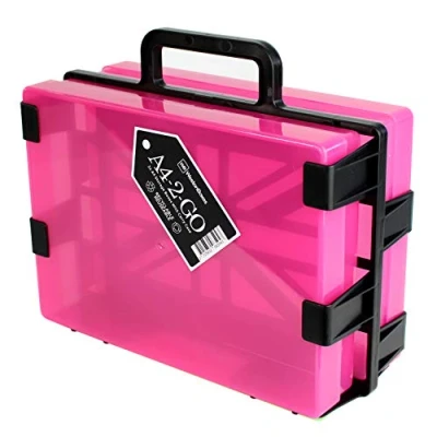 Image of WestonBoxes A4 Craft Storage Box Carrier with 2 Plastic Paper Boxes Easily Transport Art and Supplies, Hobby Model Making Parts, Sewing Kit more (Pink, Pack of 1)
