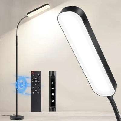 Image of OUTON LED Floor Lamp 15W 1500LM, Dimmable Adjustable Modern Standing Light with 4 Color Temperature, Remote &amp; Touch Control, 1 Hour Timer for Reading Living Room Bedroom Office Sewing (Black)