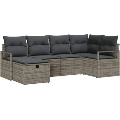 Image of 6 Piece Garden Sofa Set with Cushions Grey Poly Rattan Vidaxl