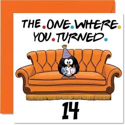 Image of Fun 14th Birthday Cards for Boys Girls The One Where Funny Card Son Daughter Brother Sister Grandson Granddaughter Niece Nephew, 145mm x Greeting Cards,