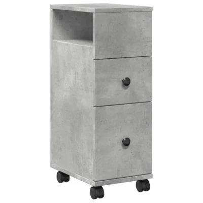 Image of vidaXL Narrow Bathroom Cabinet with Wheels Concrete Grey Slim Storage Shelves Drawers Engineered Wood Organizer for Bathroom/Kitchen/Living Room
