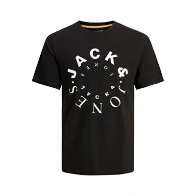 Image of Jack &amp; Jones Jjwarrior TEE CREW NECK Print Tshirt, Men&#039;s, Size: Medium, Black
