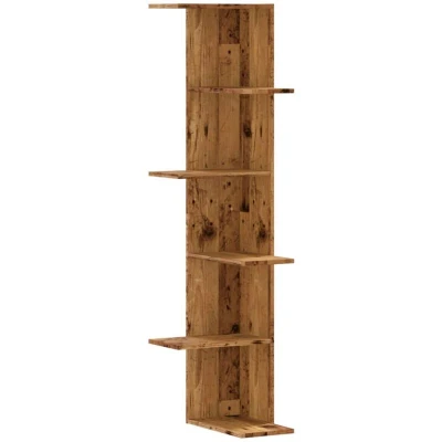 Image of vidaXL Wall Corner Shelf Old Wood 36.5x36.5x140 cm Engineered