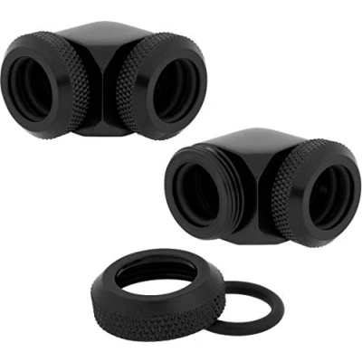 Image of Corsair Hydro X Series, XF Hardline 90 Degree 12 mm OD Fittings Twin Pack (Solid Brass Durability, Quality Finish, Double O Ring Compression Design, Easy Diameter Tubing Fitting), Black