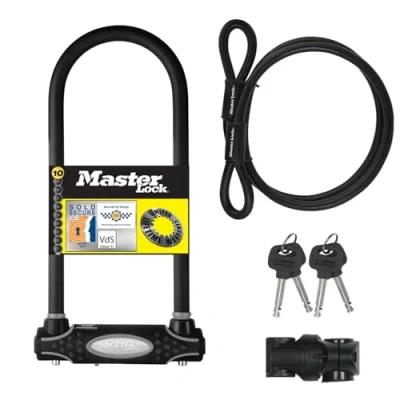 Image of Master Lock 8285EURDPRO Hardened Steel Heavy Duty Bike D with Cable, Black, Large