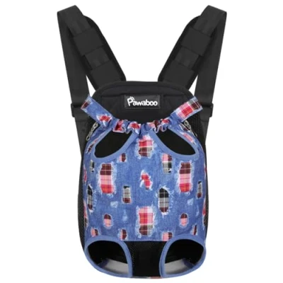 Image of Pawaboo Pet Carrier Backpack, Adjustable Front Cat Dog Backpack Travel Bag, Legs Out, Easy Fit for Traveling Hiking Camping Small Medium Dogs Cats Puppies, Extra Large, Denim Blue