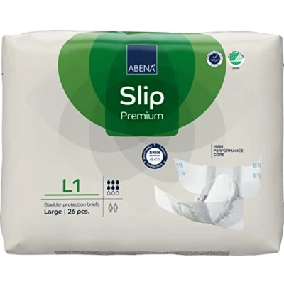 Image of ABENA Slip Premium All in One Incontinence Pads for Men &amp; Women, Eco Labelled Womens, Mens, Large 1, 100 150cm Waist, 2500ml Absorbency, 26PK, White