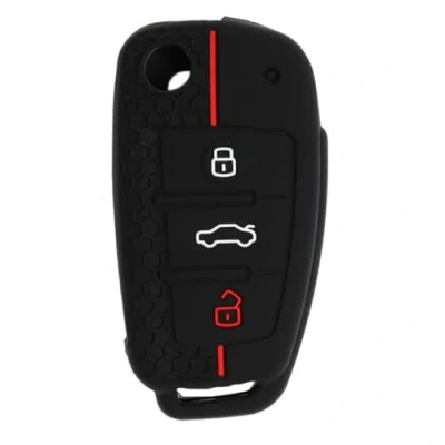 Image of Silicone Key Cover For Audii A1 A3 S3 A4 S4 RS4 A6 S6 RS6 Q3 Q5 Q7 TT R8 Seat Protection Case, 3 Buttons Car Fob Case (Red)