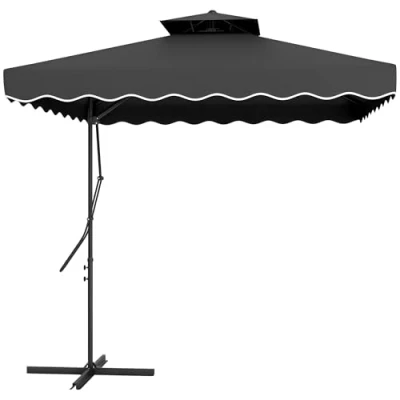 Image of Outsunny 2.5m Cantilever Parasol with Easy Lever, Square Double Top Garden Umbrella Ruffles and Cross Base, Overhanging Outdoor Sun Shades, Black