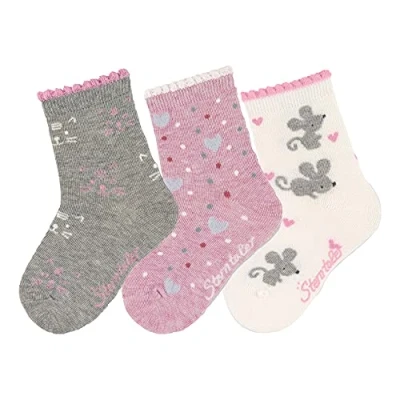 Image of Sterntaler Baby_Girl&#039;s Söckchen 3er Pack Katze Hosiery, Light Grey Mel, 5.5