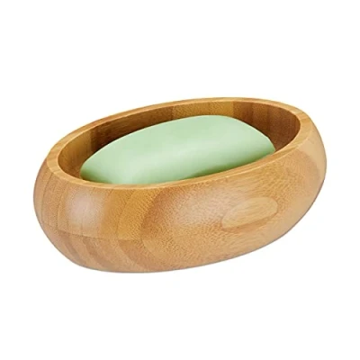 Image of Relaxdays Bamboo Dish, Drip Tray, Non Slip, Moisture Resistant Bathroom Soap Holder, HxWxD 4.5 x 14 10cm, Natural, 10 cm