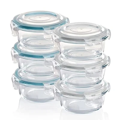 Image of Grizzly Glass Food Storage Container Set Ovenproof Dish with Lids 6 x 400 ml (14 oz) Round Air and Liquid Tight