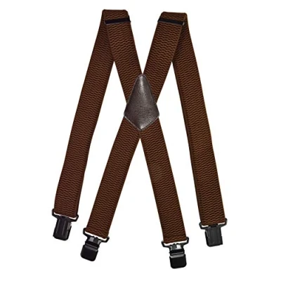 Image of Olata Men’s Braces/Suspenders for Trousers with Extra Wide Straps, X Shape Design and Black Clips 4cm. Brown