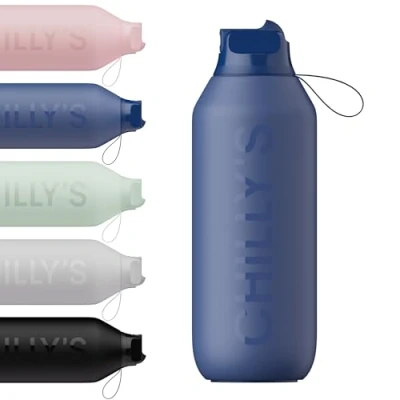 Image of Chilly&#039;s Series 2 Flip Water Bottle with Sports Lid, Telescopic Straw and Nylon Carry Loop Easy Cleaning Brush Included 1000ml Whale Blue