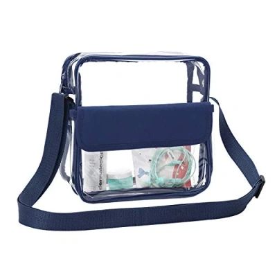 Image of QKURT Clear Crossbody Messenger Shoulder Bag with Adjustable Strap, Concert Stadium Approved Transparent Purse for Women Men, Waterproof &amp; Blue