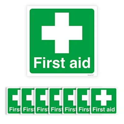 Image of Pack of 8 First Aid Stickers Self Adhesive Waterproof Vinyl 50mm x V1155