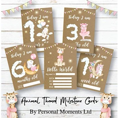 Image of Baby Animal Milestone Cards Shower Gift Keepsake Boy Memory Forest Theme Girl