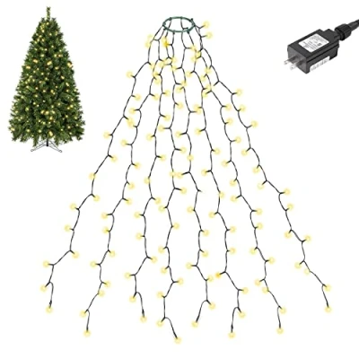 Image of SALCAR Christmas Tree Lights, 1.5m x 8 Strands Decorations with Memory/Timer Function, Easy to Install Lights for 3 5ft Tree, Modes &amp; Waterproof, Warm White