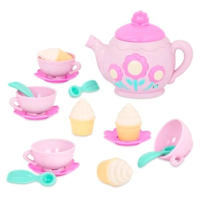 Image of Battat Play Circle Singing Teapot 17 Pcs Pretend Toy Food Kitchen Set Ladida Musical Tea Party, 3 Years +, Rosa