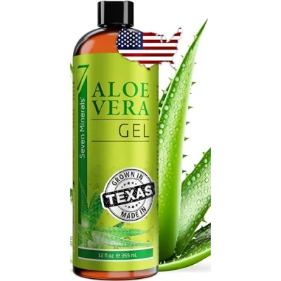 Image of Seven Minerals Organic Aloe Vera Gel with 100% Pure from Freshly Cut No ACRYLATES &amp; CROSSPOLYMERS, so it absorbs rapidly sticky residue Big 355 ml / 12 fl oz