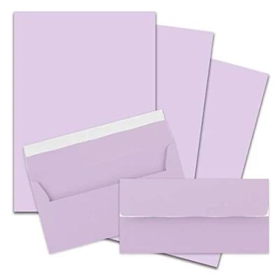 Image of FarbenFroh by Gustav Neuser 25 x A4 Writing Paper Sets with DIN Long Envelopes, Adhesive Seal, Lilac, Matte Envelopes