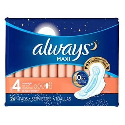 Image of Always Pad Maxi Overnight 2 Pack, 26 Count (Extra Heavy, With Wings, Fragrance Free)