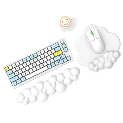 Image of MAMBASNAKE Cloud Mouse Pad and Keyboard Wrist Rest Support Set with Coaster, Comfortable Memory Foam Cushion Mousepad Non Slip Base, Ergonomic Easy Typing Pain Relief White