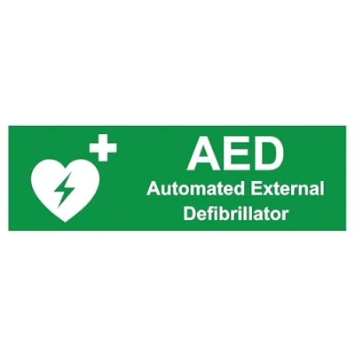 Image of AED automated External defibrillator Safety Sign (L) Self Adhesive Sticker (300mm x 100mm)