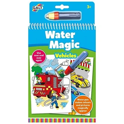 Image of Galt Water Magic, Vehicles Vehicle Themed Mess Free Childrens Colouring Books, Reusable Pictures for Kids to Colour Magically Reveal Hidden with Pen Ages 3 Years Plus