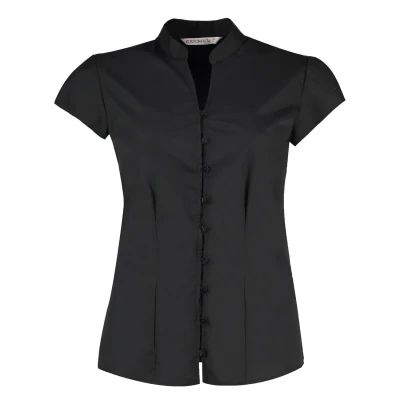 Image of Kustom Kit Women&#039;s Mandarin Collar Cap Sleeve By Blouse, Black, XL UK