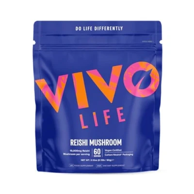 Image of Vivo Life Reishi Mushroom Extract (15:1 Extract) High Potency, Immune System Boost, Antioxidant, Vegan (60g, 60 Servings)