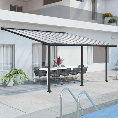 Image of 10x18 Palram Canopia Olympia Grey Patio Cover With Clear Panels