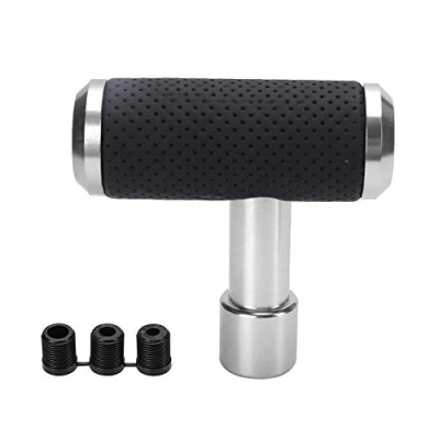 Image of EBTOOLS Car Shift Knob Automatic Knob,Car Gear T Shaped Universal Manual/Automatic Shifter Replacement Part Aluminum Alloy+Leather(Silver)