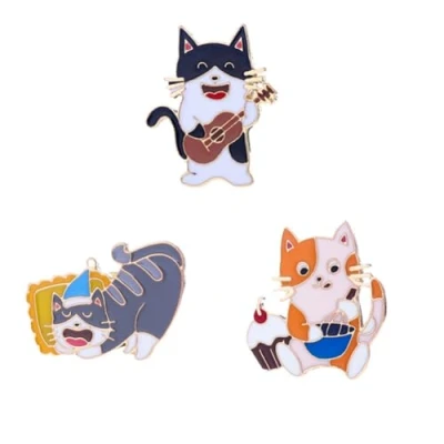 Image of sunruchao 3PCs Black Cat Enamel Pins set Cute Cartoon Green Orange Brooches Lapel Badge Women Men Funny Animal Brooch for Clothing Bags Jackets Accessories Supplies DIY Craft