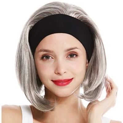 Image of wig ME UP GFW948 H 51 women&#039;s party headband short sleek 80&#039;s retro look grey silvery