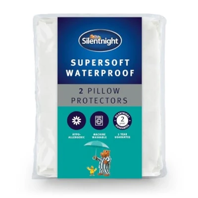 Image of Silentnight Supersoft Quilted Waterproof Pillow Protector, Microfibre, White, Pack of 2