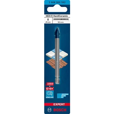 Image of Bosch 1x Expert HEX 9 Hard Ceramic Drill Bit (for Tiles, Soft Ø 8,00 mm, Professional Accessory Impact Drill/Driver, Rotary Drill/Drivers)