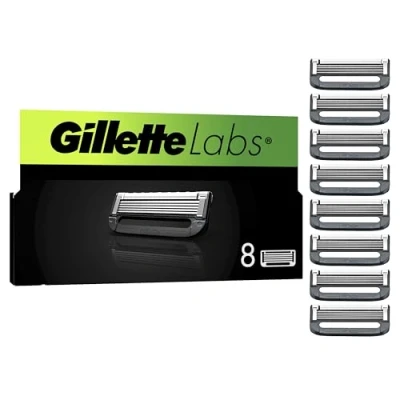 Image of Gillette Labs Men&#039;s Razor Blades, Heated Blades with Exfoliating Bar, 8 Refills