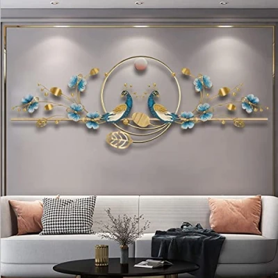 Image of Ainydie Home Metal Wall Art Decor, 3D Handmade Wrought Iron Peacock and Butterfly Sculpture, Hanging for Study Living Room Bedroom Artwork Hotel Decoration,150x50cm