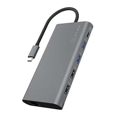 Image of ICY BOX USB C Docking Station (11 in 1) Triple Monitor 2 HDMI and 1 DP , Laptop with Dual + DisplayPort (4 Ports, Gigabit Ethernet, 100W PD), IB DK4050 CPD