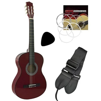 Image of Tiger 1/4 Size Beginners Classical Guitar Red Now with 6 Months Free Lessons Included