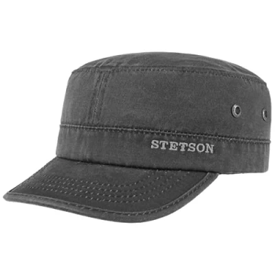 Image of Stetson Datto Men&#039;s Army Cap Water Repellent Cotton Summer/Winter with UV 40+ Sun Protection Washed Leather Look (Oilskin) Urban Black L (58 59 cm)