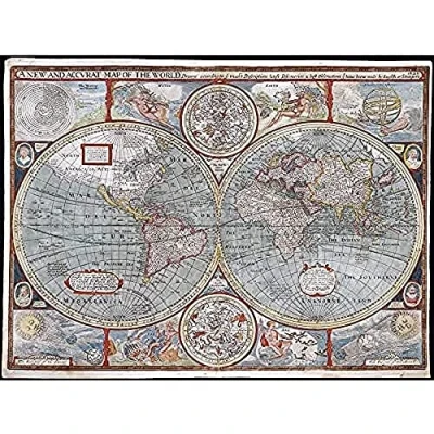 Image of Speed 1626 Pictorial Map World Hemispheres Unframed Wall Art Print Poster Home Decor Premium