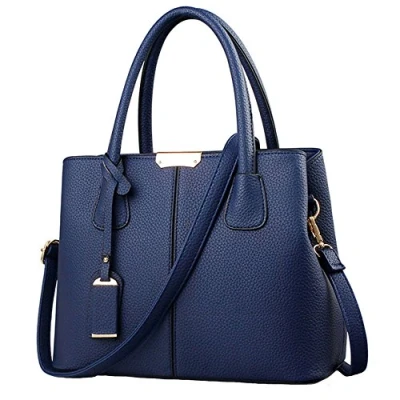 Image of FiveloveTwo Women Classy Satchel Handbag Tote Purse Handle Bag Shoulder Darkblue