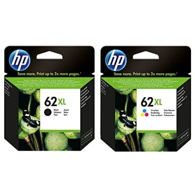 Image of HP 62XL black &amp; colour high capacity original ink cartridges, C2P05AE C2P07AE