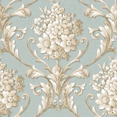 Image of Galerie CS35621 Classic Silks 3 Italian Style Damask Wallpaper, Blue/Cream, 10m x 52.8cm