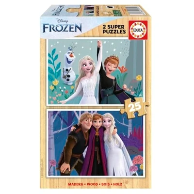 Image of Educa Set of 2 wooden puzzles, each with 25 pieces Queen the Snow Dimensions: 26 x 18 cm. Recommended for children from 4 years (19959)